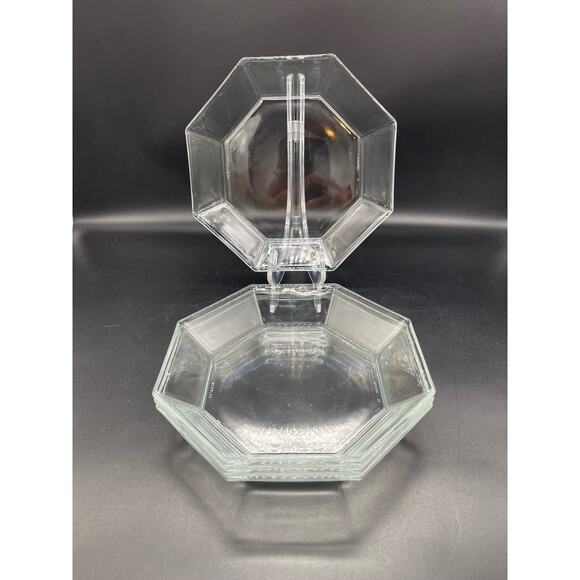Arcoroc Octime Octagon Clear Glass Set of 4 Soup Bowls 7.5" France - Picture 1 of 8